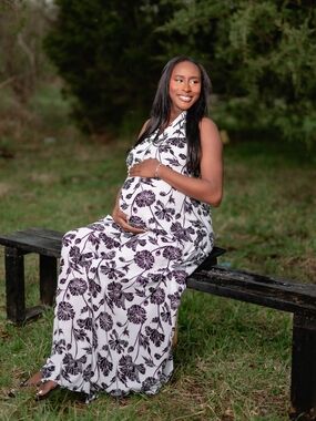 White Maxi Dress with Black Floral Print